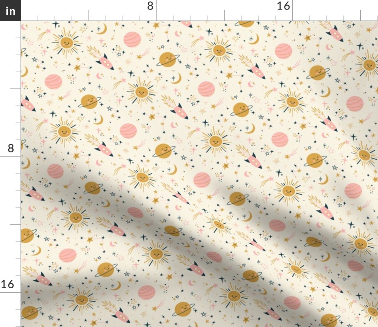 Boho Celestial Baby Nursery Pastel Whimsical Cute Toddler Kid Pink Gold Beige Custom Printed Fabric by Spoonflower Various Fabrics by the Yard or Fat Quarter